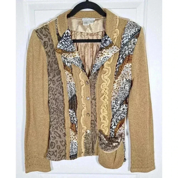 Alberto Makali Cardigan‎ With Pearl Embellishment Animal Print Size Large - Picture 1 of 7